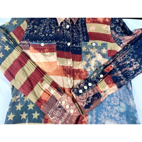 VTG Denim & Supply Ralph Lauren American Flag Patchwork Distressed Shirt Large - Picture 3 of 9